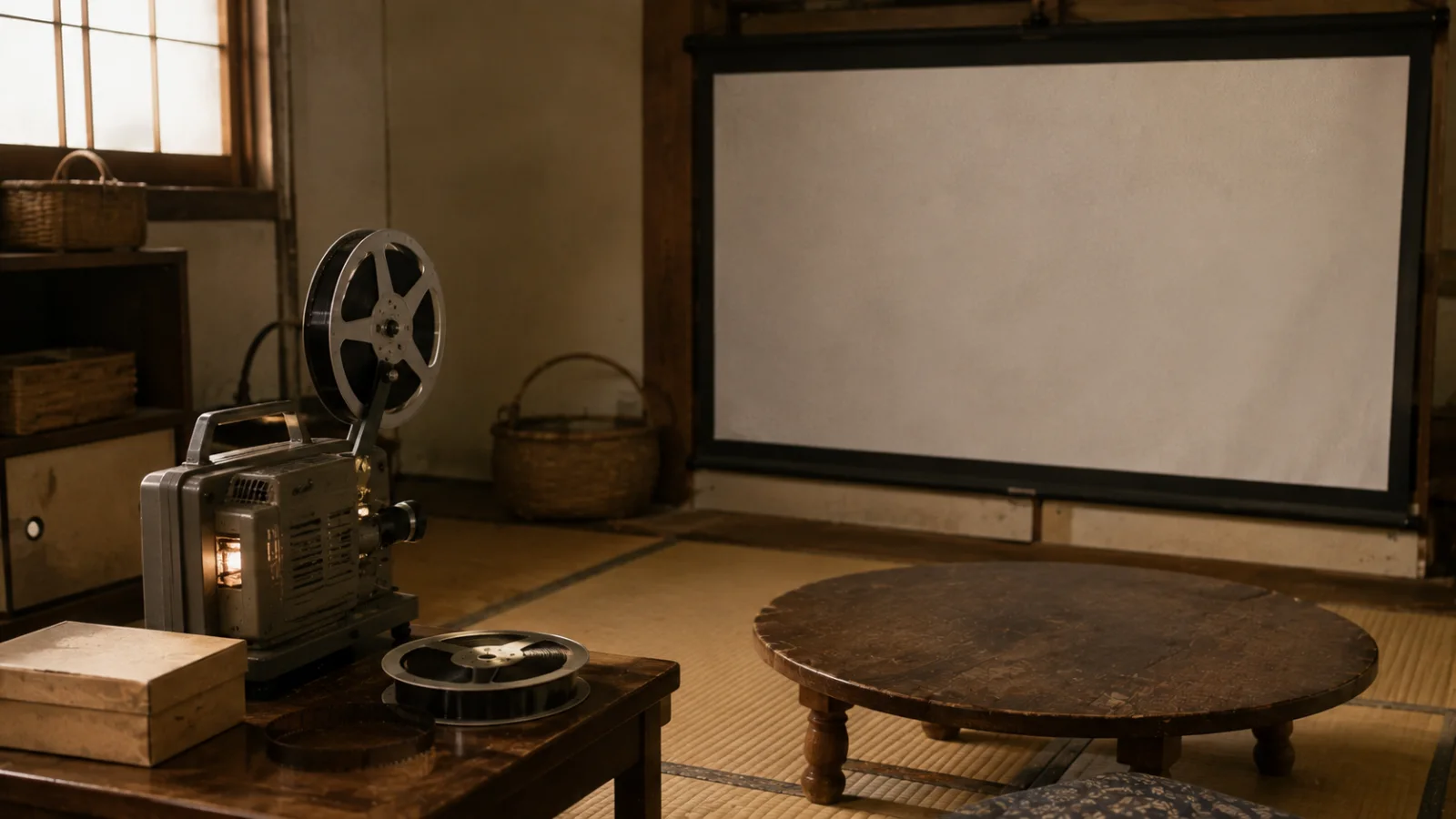 昭和30年代後半〜40年代（1960〜1969年ごろ）の8ミリ映写機を思わせる横長の記憶風景