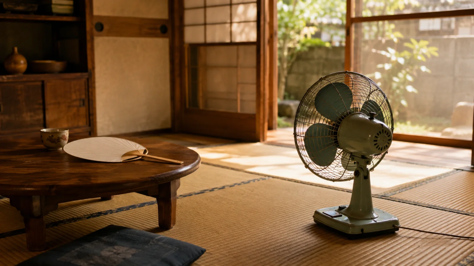 昭和30年代後半〜40年代（1960〜1969年ごろ）の電気扇風機を思わせる横長の記憶風景