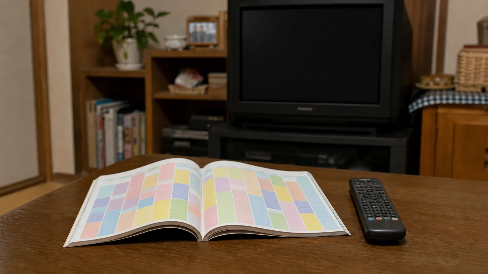 平成中期（1998〜2006年ごろ）のテレビ情報誌を思わせる横長の記憶風景
