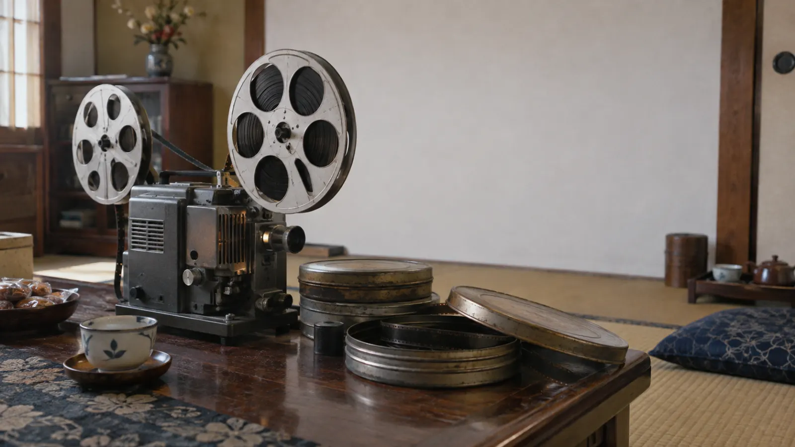 昭和40年代〜50年代（1965〜1979年ごろ）の8ミリ映写機のリールを主役にした懐かしい横長写真