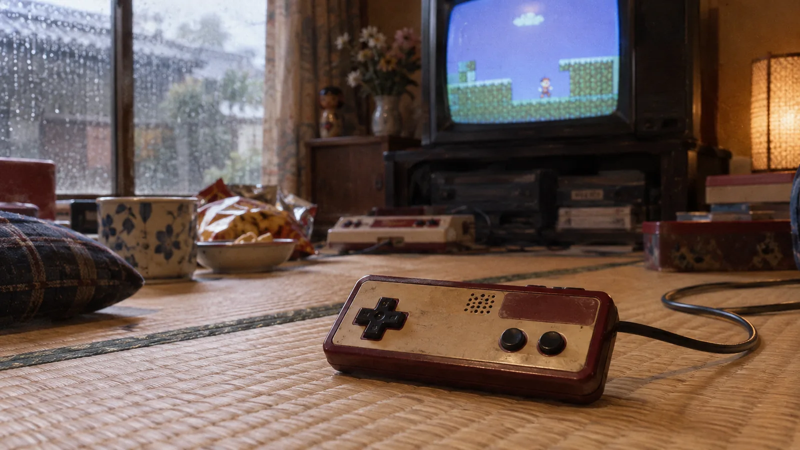 昭和50年代後半〜60年代（1983〜1989年ごろ）のファミコン2コンのマイクを主役にした懐かしい横長写真