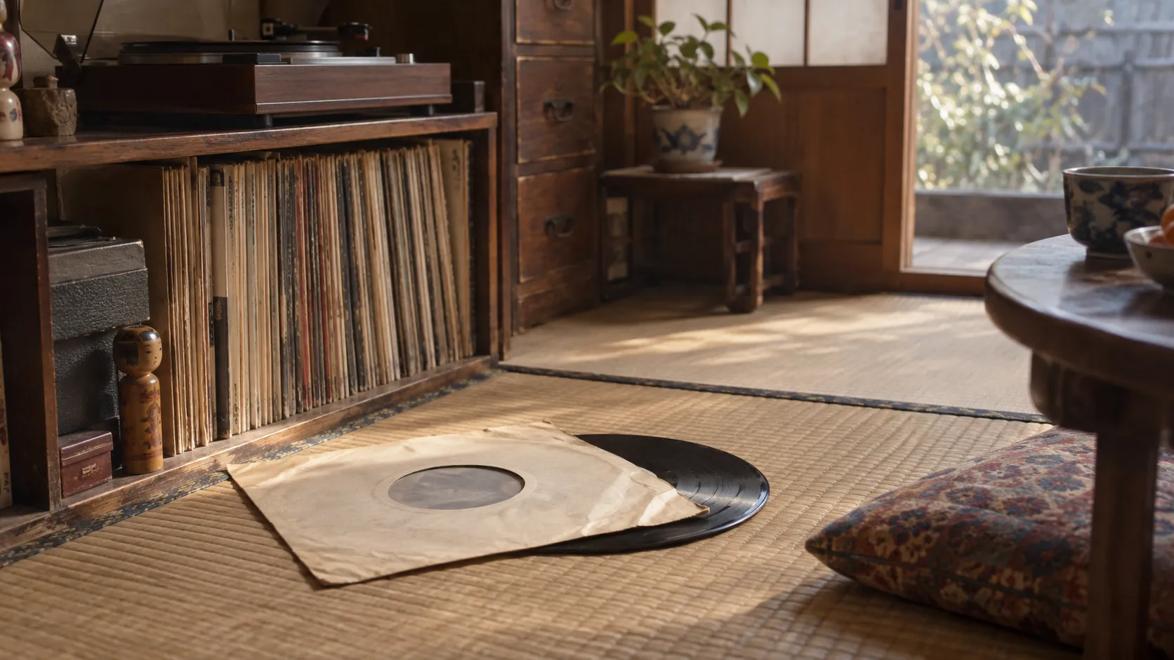 昭和40年代〜昭和50年代（1965〜1979年ごろ）の童謡レコードの紙内袋を主役にした懐かしい横長写真